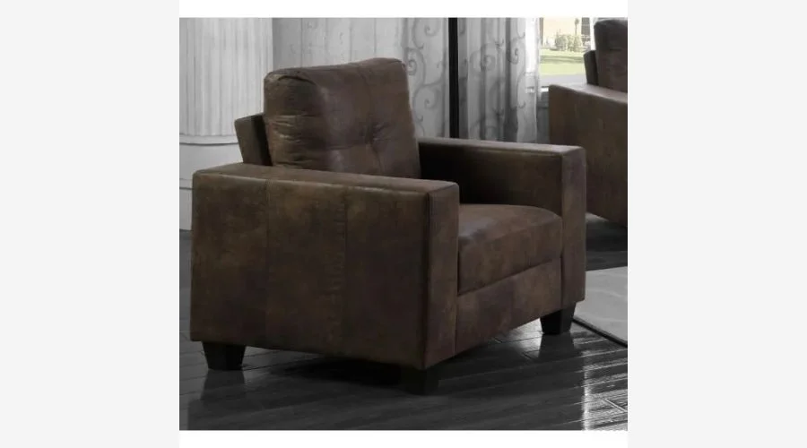 Leigh Antiqued Faux Leather Armchair Brown 