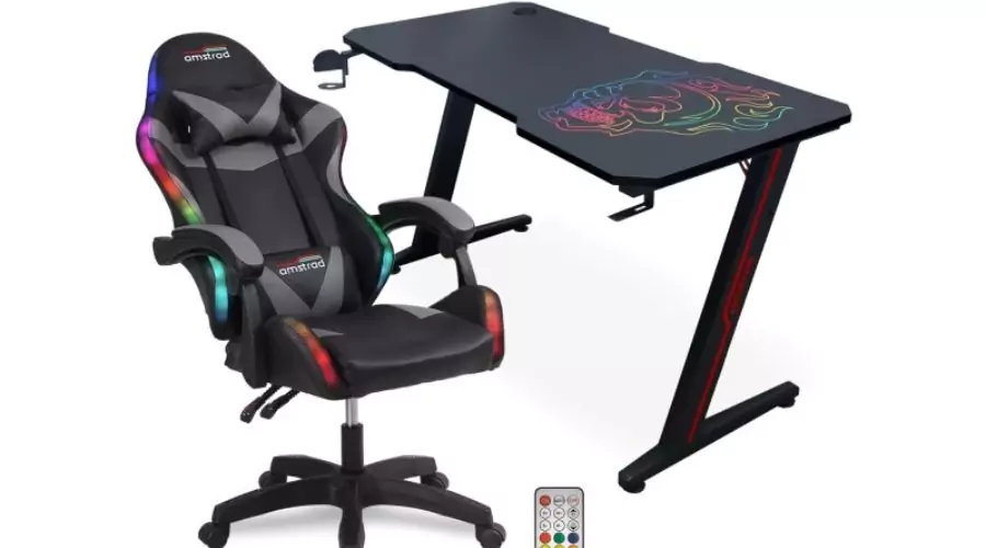 Amstrad desk120z-skrain office pack & 900-led-bk gaming chair - 1m20 - carbon design 