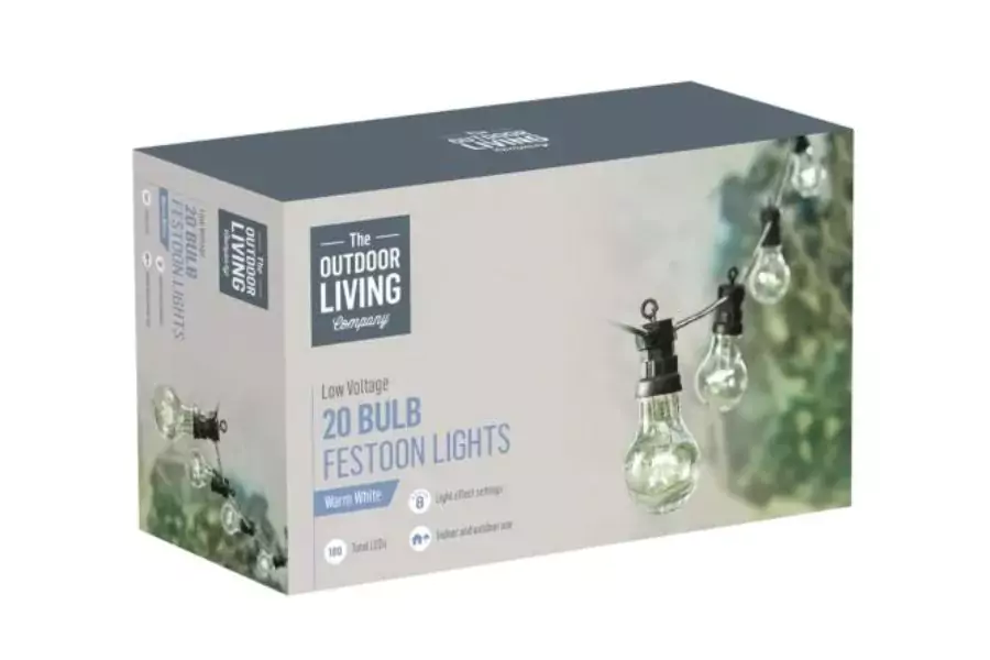 The Outdoor Living Company 20 Clear Bulb Festoon Party Lights - 5 Warm White LED per Bulb