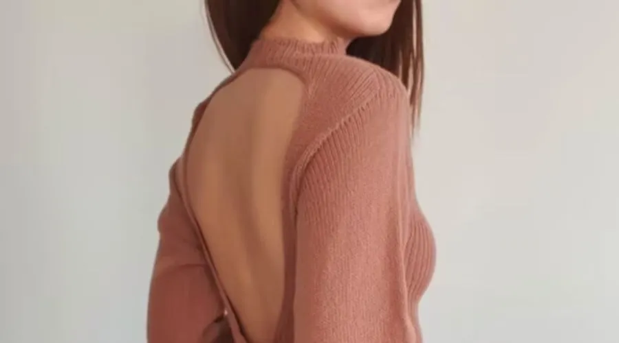 Korean Knitting Women Sweaters Turtleneck Backless 