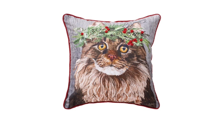 C&F Home Cat Wearing Holly Berry Flower Crown Printed