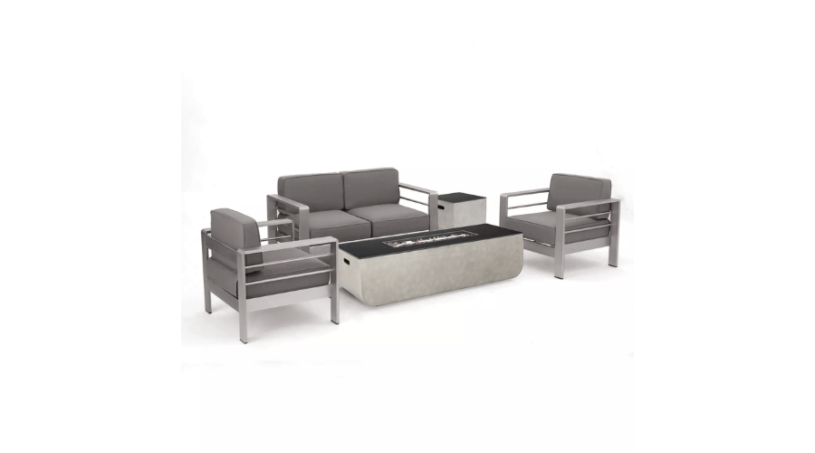 Cape Coral 5pc Outdoor 4 Seater Aluminum Chat Set with Fire Pit