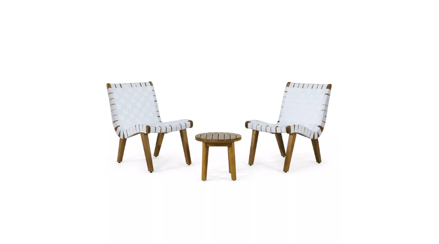 Charlotter 3pc Outdoor Rope Weave Chat Set - White/Teak - Christopher Knight Home