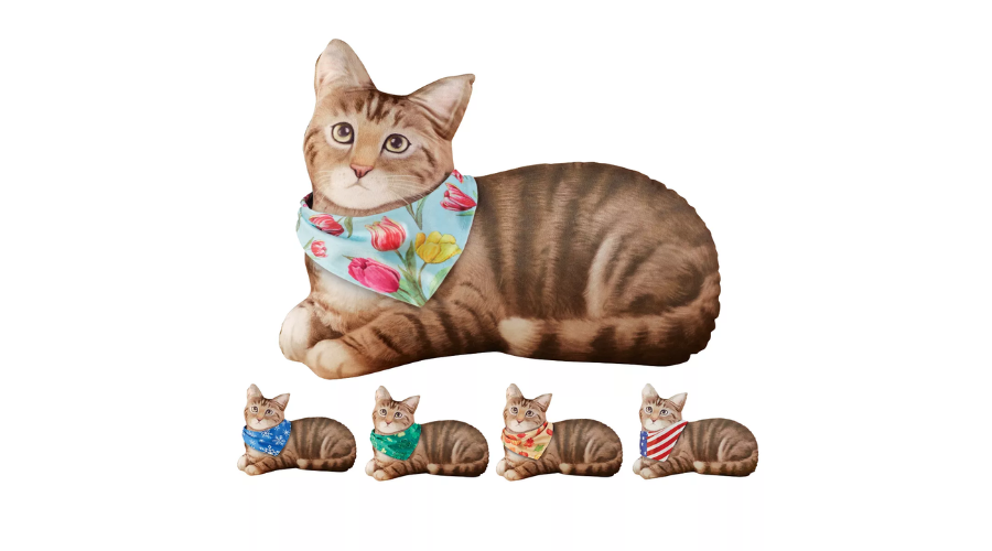 Collections Etc Cat Accent Pillow with Interchangeable Seasonal Bandanas
