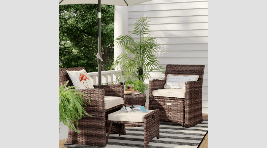 Halsted 5pc Wicker Small Space Patio Furniture Set