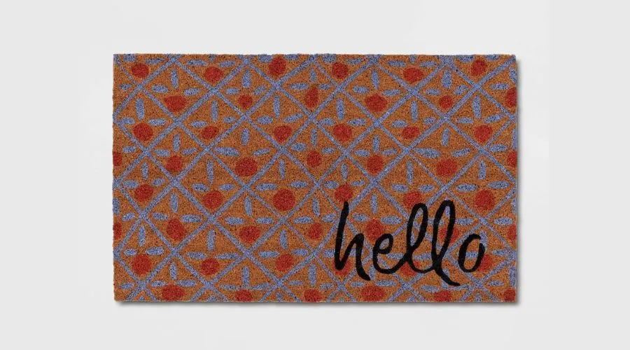 'Hello' Tile Doormat NaturalBlue - Threshold