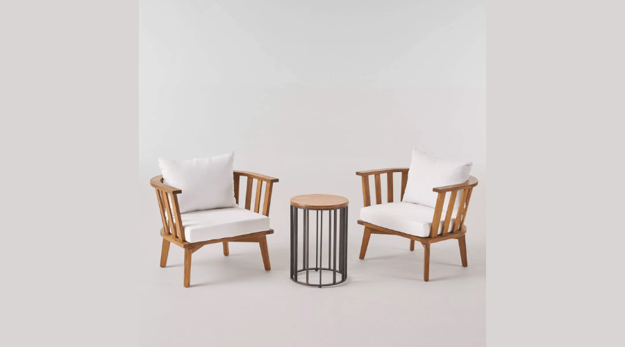 Horatio 3pc Acacia Wood Club Chairs & Side Table Set - Teak/White - Christopher Knight Home