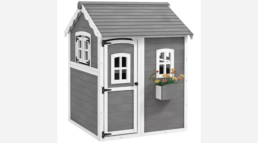 Outsunny Playhouse for Kids, Outdoor Wooden Playhouse with Floor 