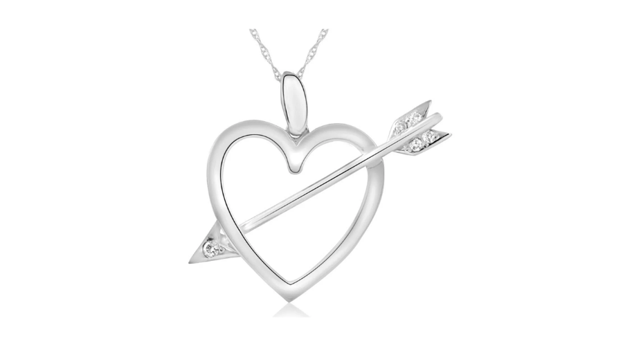 Pendant Necklace Heart & Arrow Diamond In White Yellow, Or Rose Gold 1" Tall