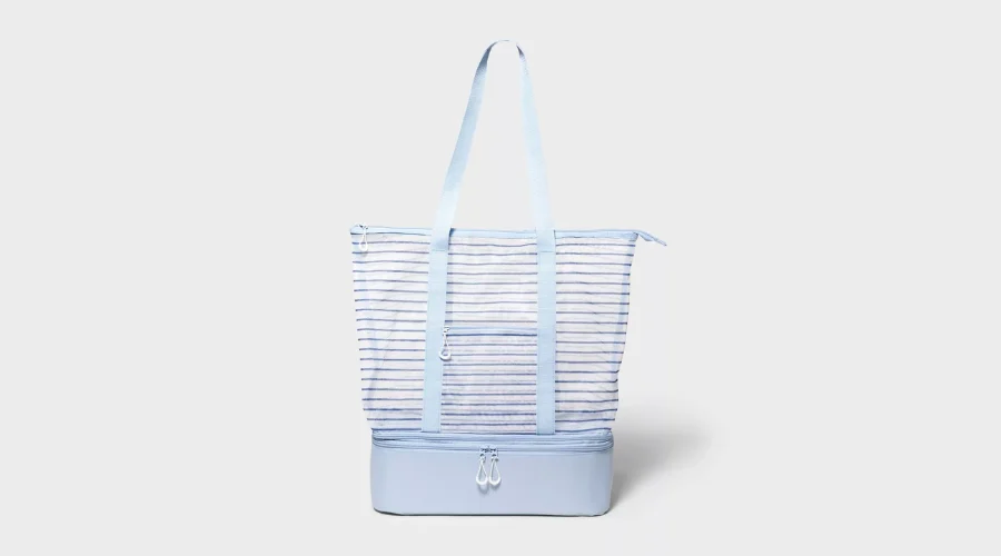 Sun Squad-Blue Stripped Mesh Cooler Tote 