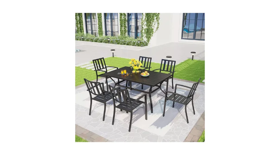 7pc Outdoor Rectangular Table & 6 Chairs with Striped Design | Thesinstyle