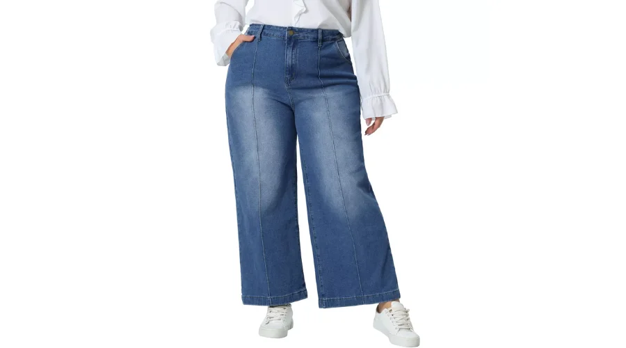 Agnes Orinda Women's Plus Size Wide Leg Baggy Washed Stretch with Pockets Denim Ankle Jeans | Thesinstyle