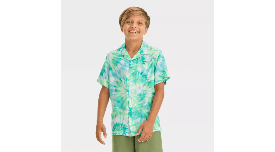 Boys' Short Sleeve Blue/Green Tie-Dye Button-Down Shirt - Cat & Jack | Thesinstyle
