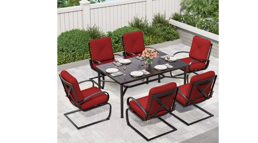 Captiva Designs 7pc Outdoor Dining Set with C-Spring Motion Chairs & Metal Table | Thesinstyle