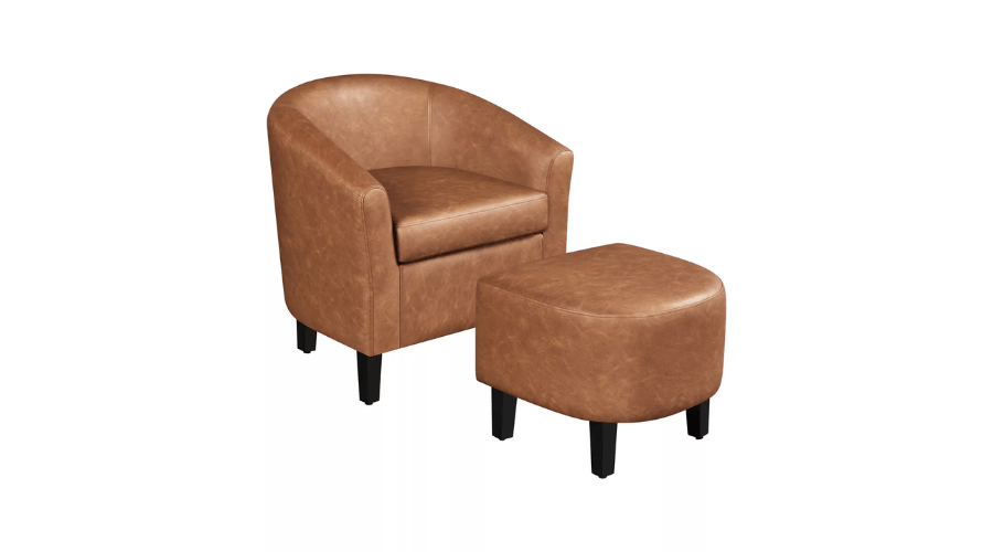 Faux Leather Arm Chair Barrel Chair with Ottoman for Living Room | Thesinstyle