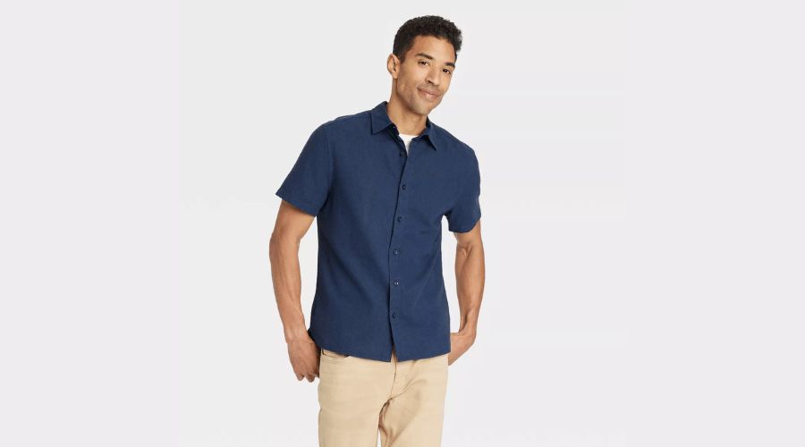 Men's Casual Fit Short Sleeve Collared Button-Down Shirt