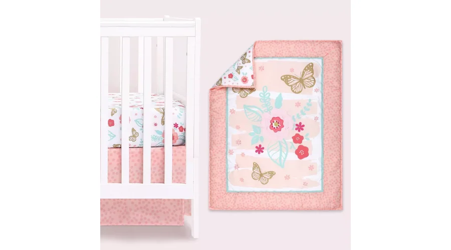 The Peanutshell Aflutter Baby Crib Bedding Set, Pink Floral | Thesinstyle