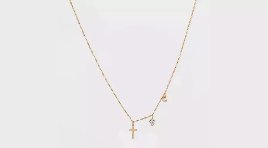 Cubic Zirconia Heart and Cross Chain Necklace