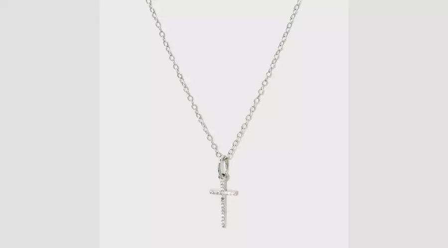 New Day Silver/Clear - Sterling Silver Pave Cubic Zirconia Cross Pendant Necklace 