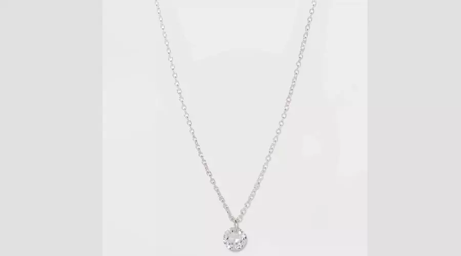 Sterling Silver with Floating Cubic Zirconia Pendant Necklace  