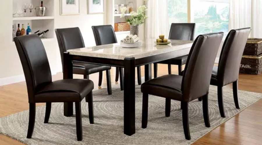 7pc Lanbert Marble Table Top Dining Table Set Dark Walnut - HOMES Inside + Out
