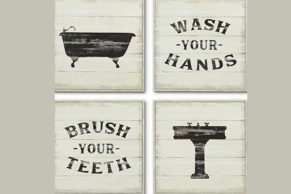 Composite Wood Vintage Rustic Bathroom Signs For Wall Decor by Americanflat