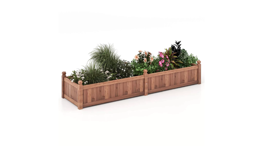 Costway Wooden Raised Garden Bed Outdoor Rectangular Planter Box with Drainage Holes