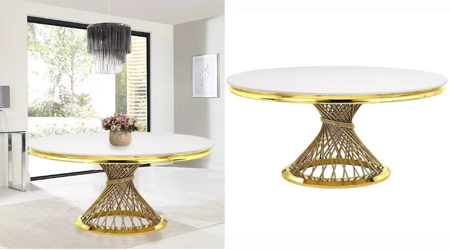 Fallon 59 Dining Tables Faux Marble Top and Mirrored Gold - Acme Furniture