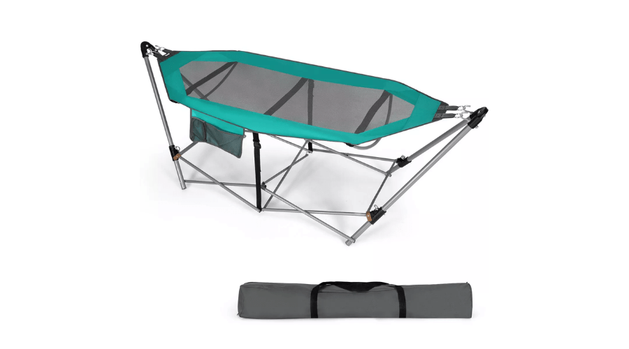 Folding Indoor & Outdoor Costway Hammock with Side Pocket & Iron Stand