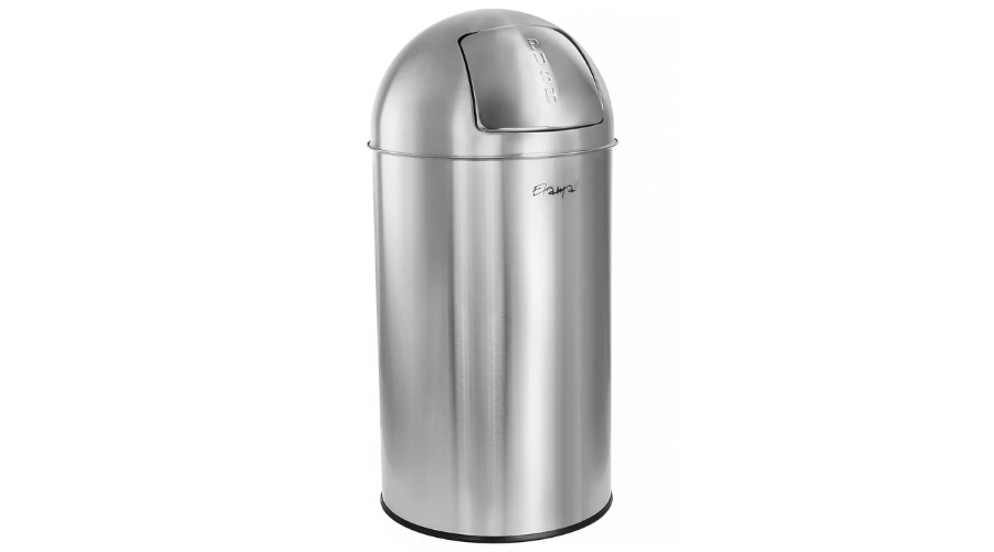 Large 13 Gallon Push Lid Stainless Steel Elama 50 Liter Cylindrical Trash Bin in Matte Silver | Thesinstyle