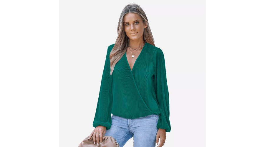 Women's Long Sleeve Surplice Neck Peasant Sleeve Top - Cupshe | Thesinstyle