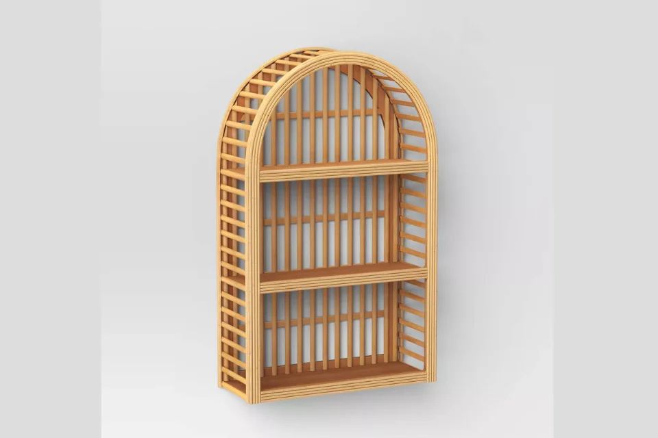Wood and Rattan Wall Shelf Natural by Threshold