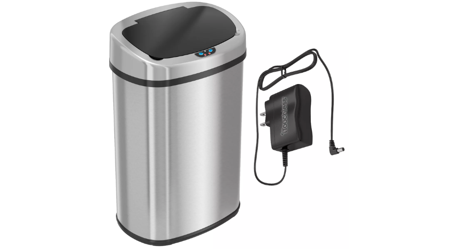 iTouchless Sensor Kitchen 13 Gallon Trash Can Oval Silver Stainless Steel With AbsorbX Odor Filter | Thesinstyle
