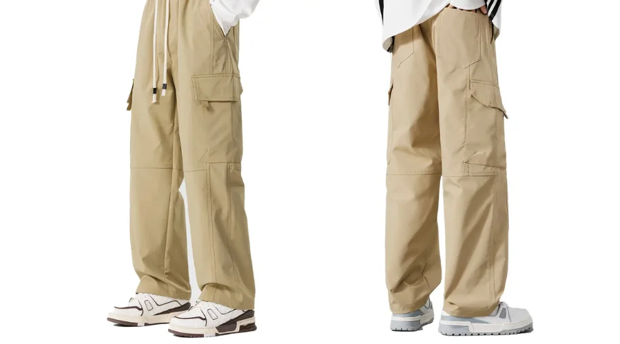 American Trendy Cargo Pants with Brand Loose Straight