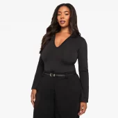 Plus Sculpt Collared Plunge Bodysuit