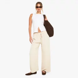 Woven Tie Waist Wide Leg Trousers